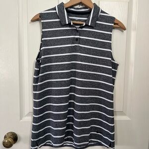 Nike DRI-fit Striped Sleeveless Polo Top - Gray and White